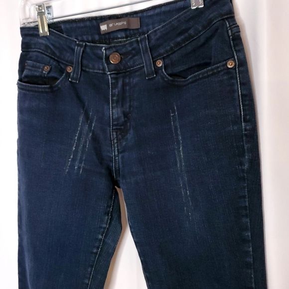 Levi's 535 Cropped Raw Hem Distressed Skinny Jean Dark Wash Blue - Picture 7 of 8